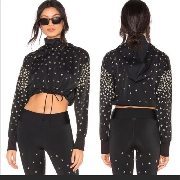 Koral Activewear Star-Print Hooded Sweatshirt Pullover Size L Black‎ - Picture 1 of 9